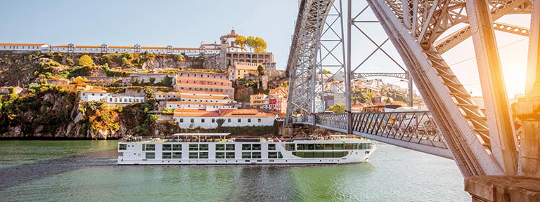 A river cruise ship on the Douro in Oporto, Portugal